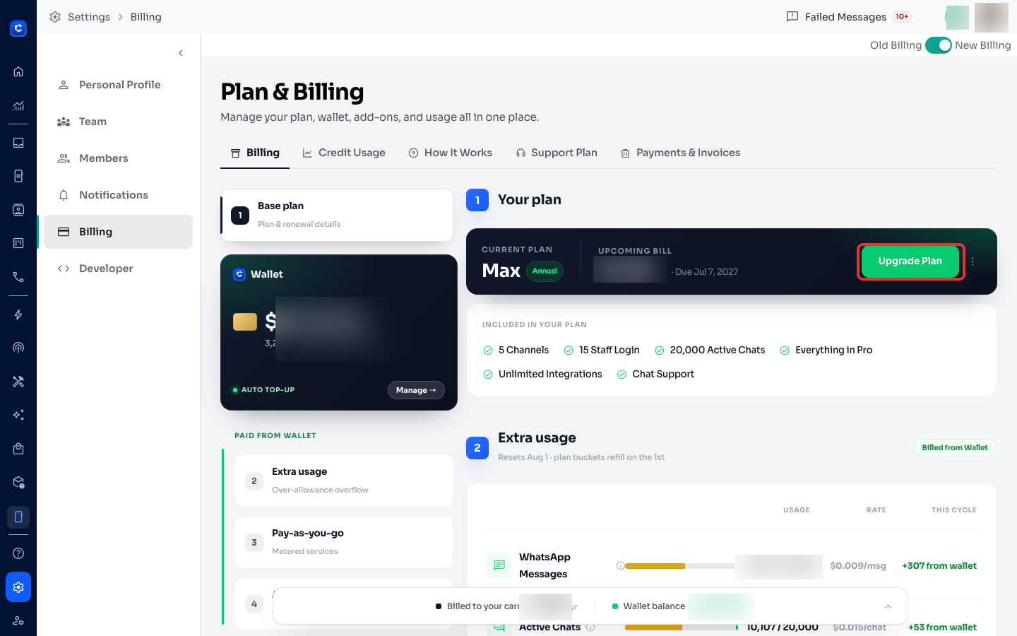Click Upgrade Plan on your current plan card