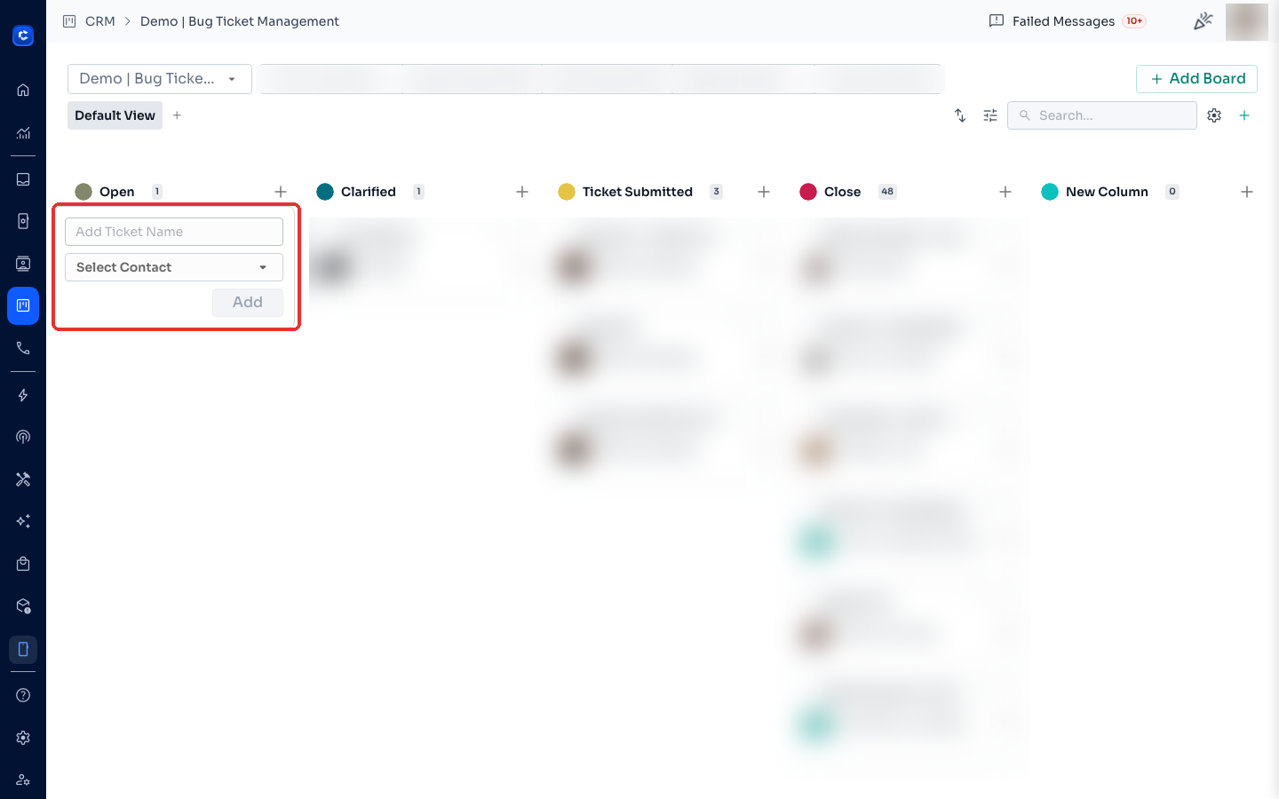 Enter a ticket name, select the contact, click Add