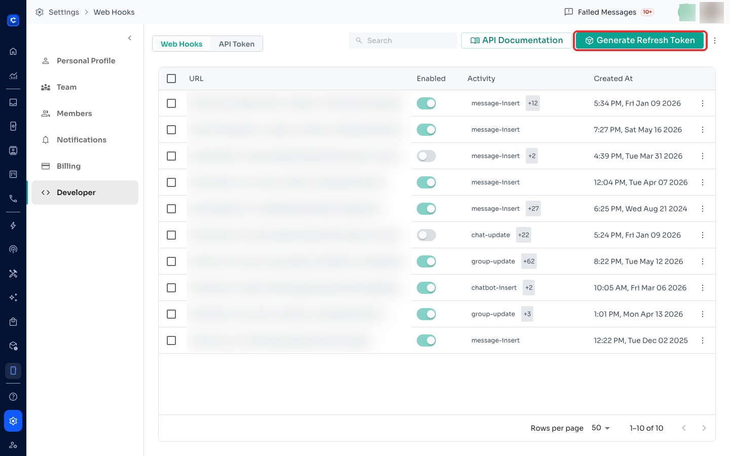 Get credentials: Settings → Developer → Generate Refresh Token