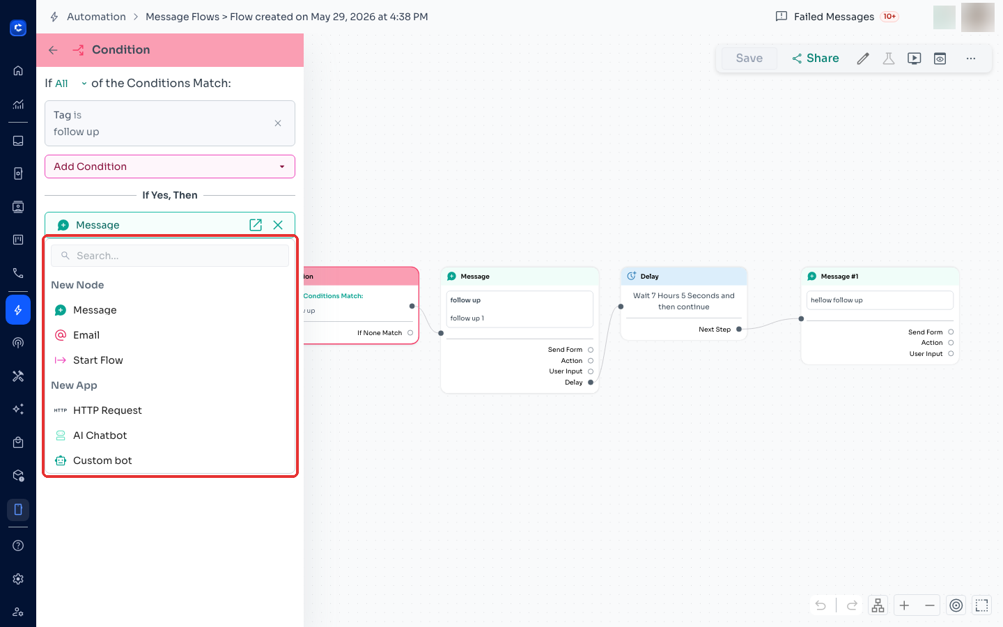 Add an Action / HTTP Request node from the picker