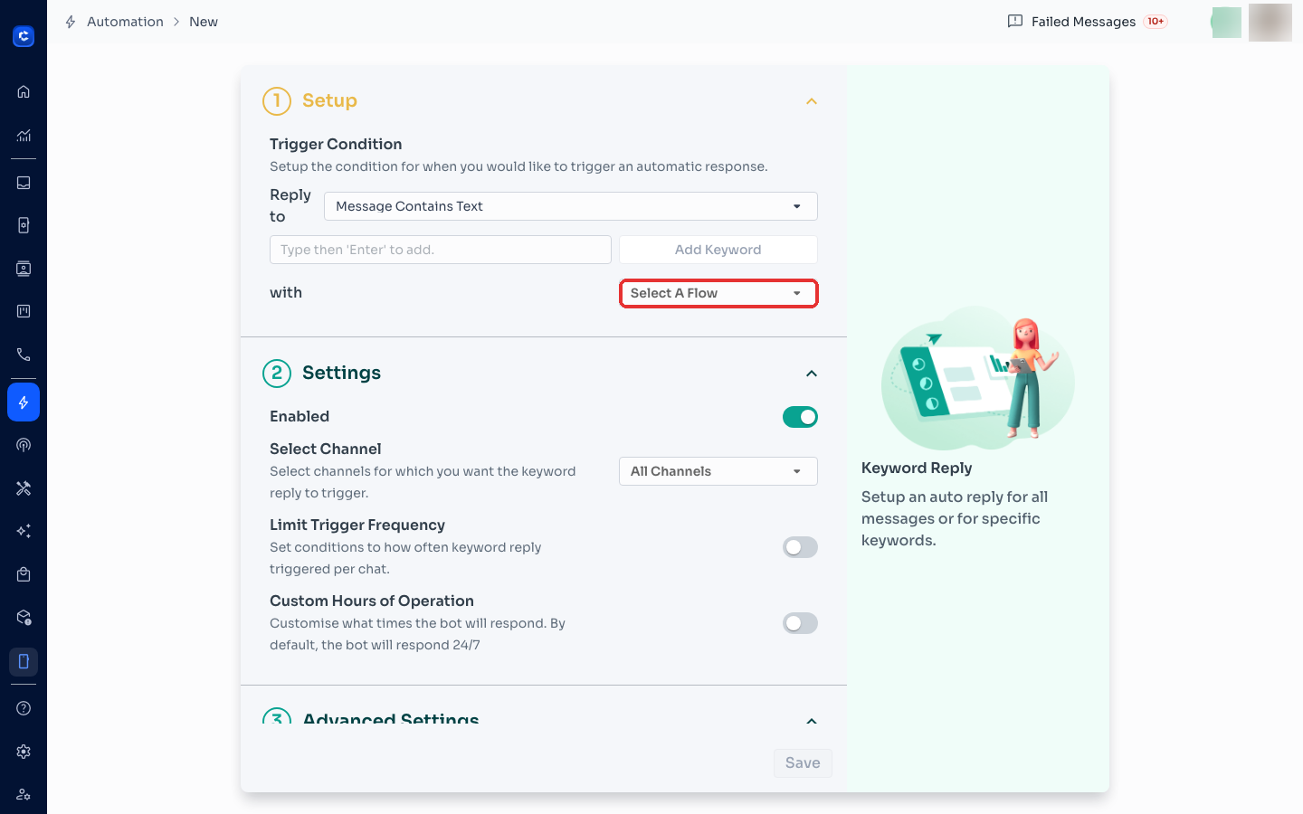 Select the flow to send when the keyword matches