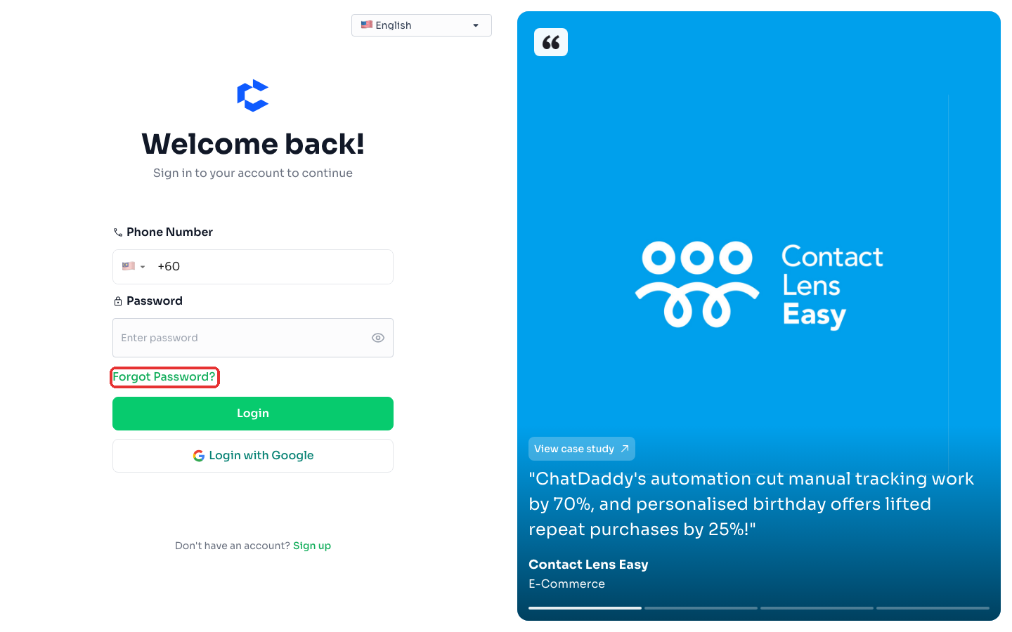 On the login page, click Forgot Password?