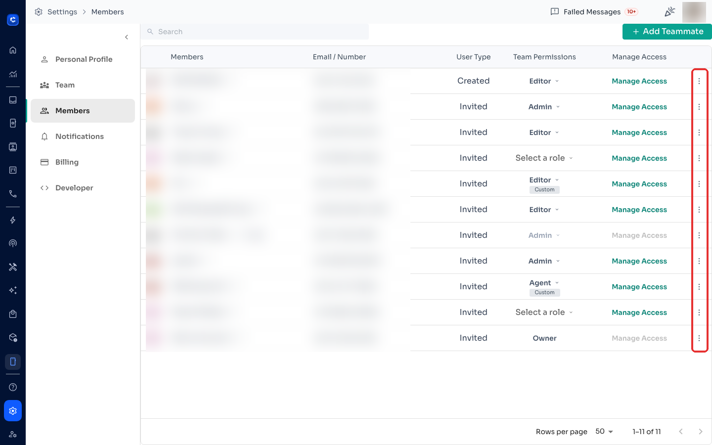 Settings → Members — click the ⋮ menu on the member row