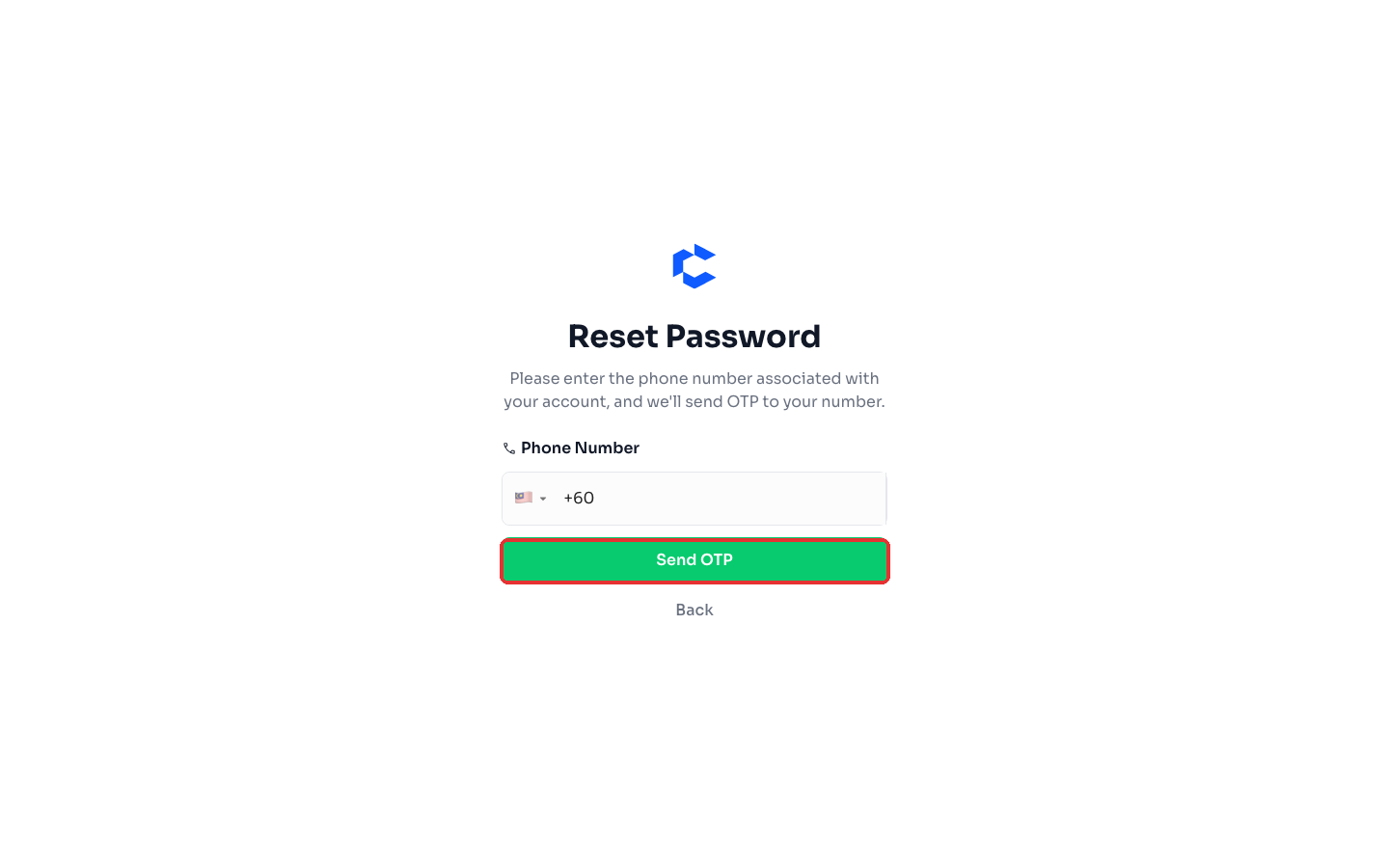 Enter your account phone number and click Send OTP
