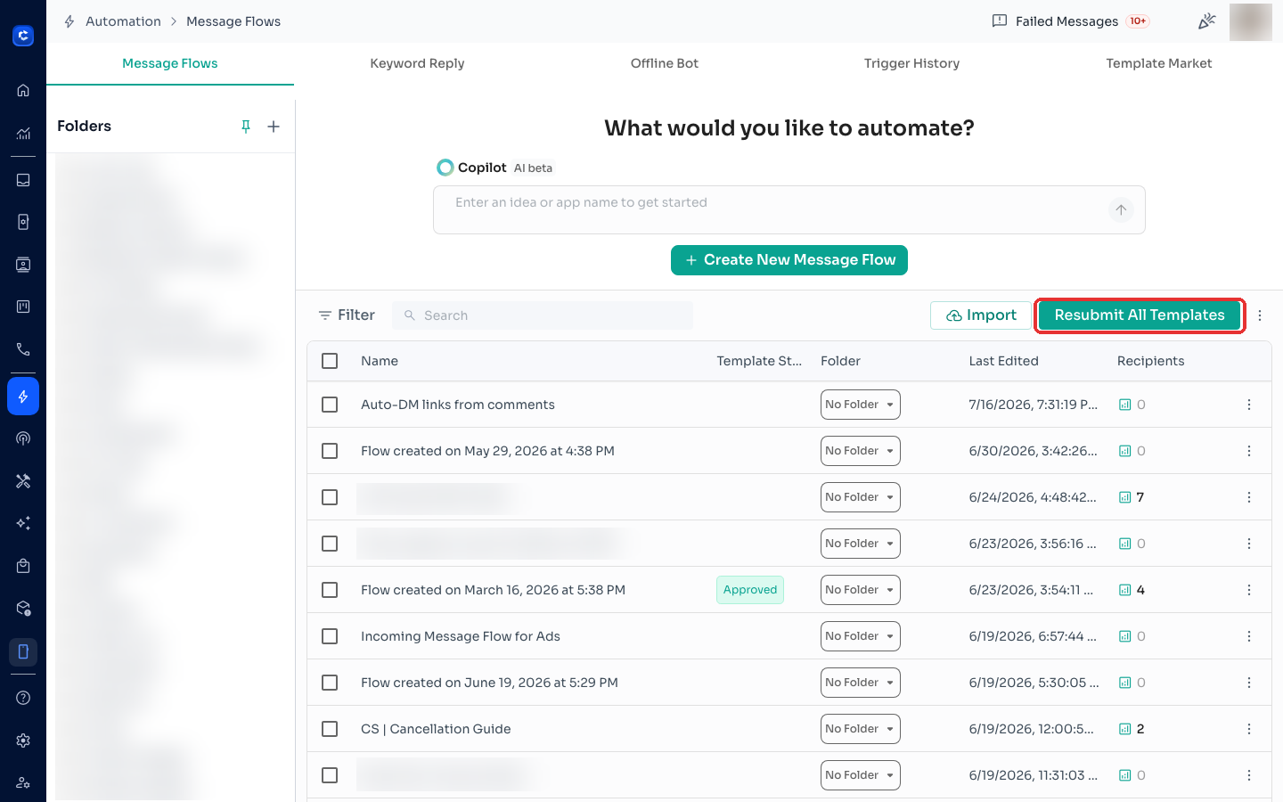 The Resubmit All Templates button resubmits every failed template in one click