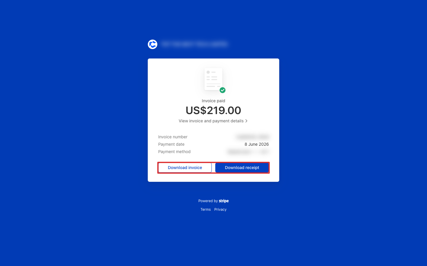 Download invoice or receipt from Stripe