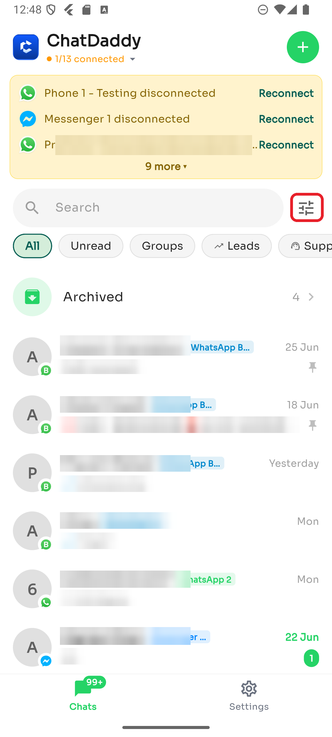Tap the filter icon