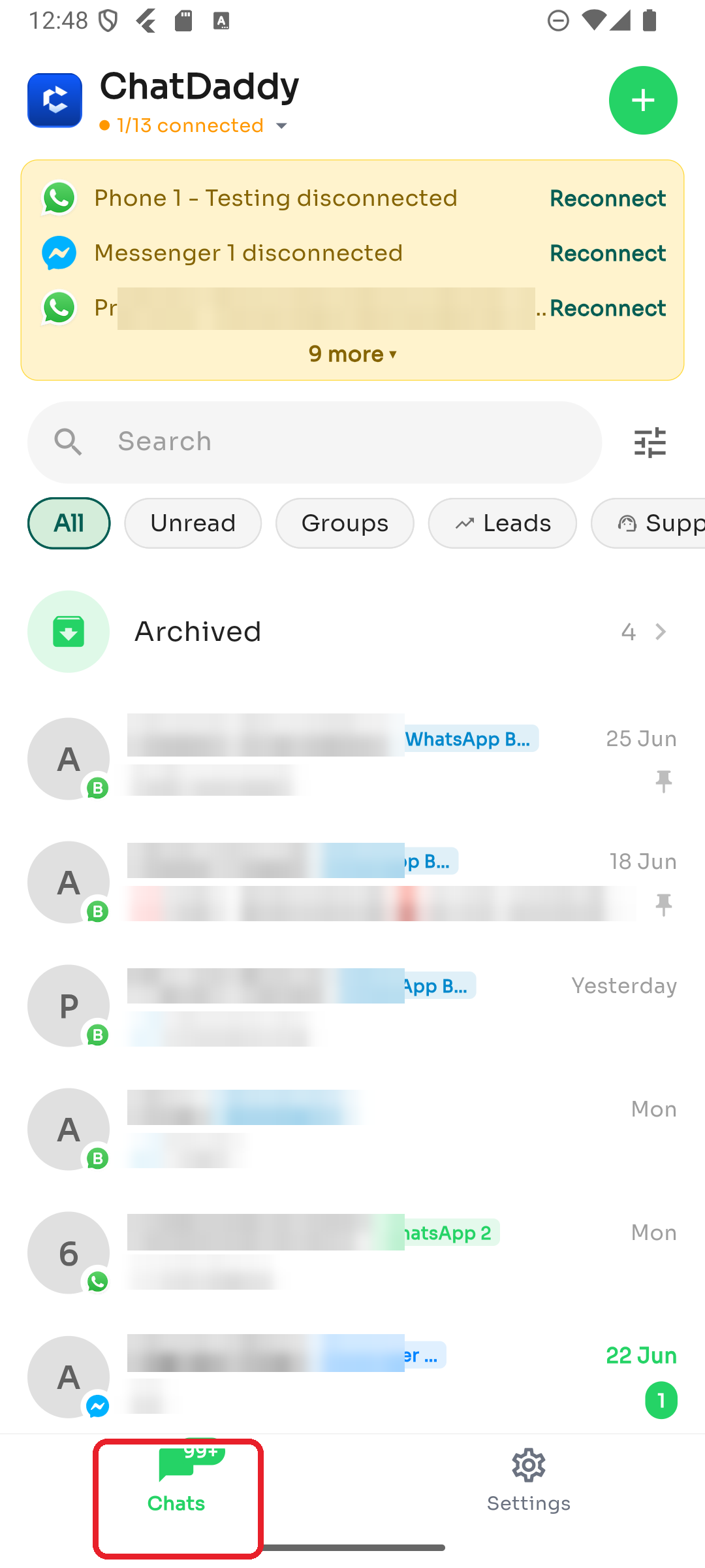 The Chats tab in the bottom bar