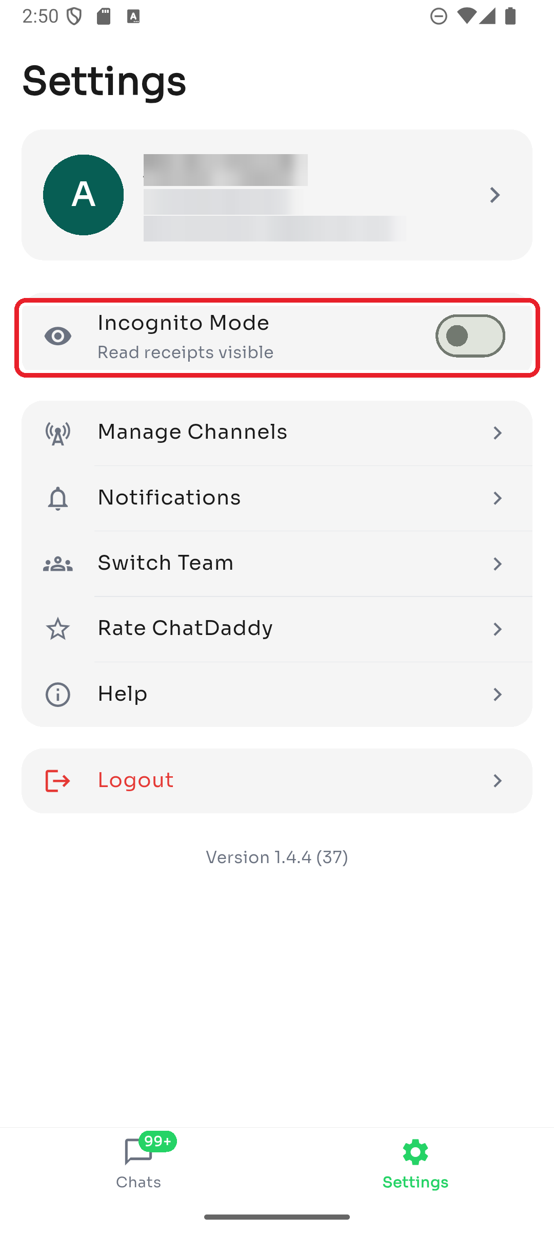 The Incognito Mode toggle