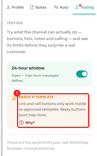 Step 7 — a link button flagged as template-only (1).