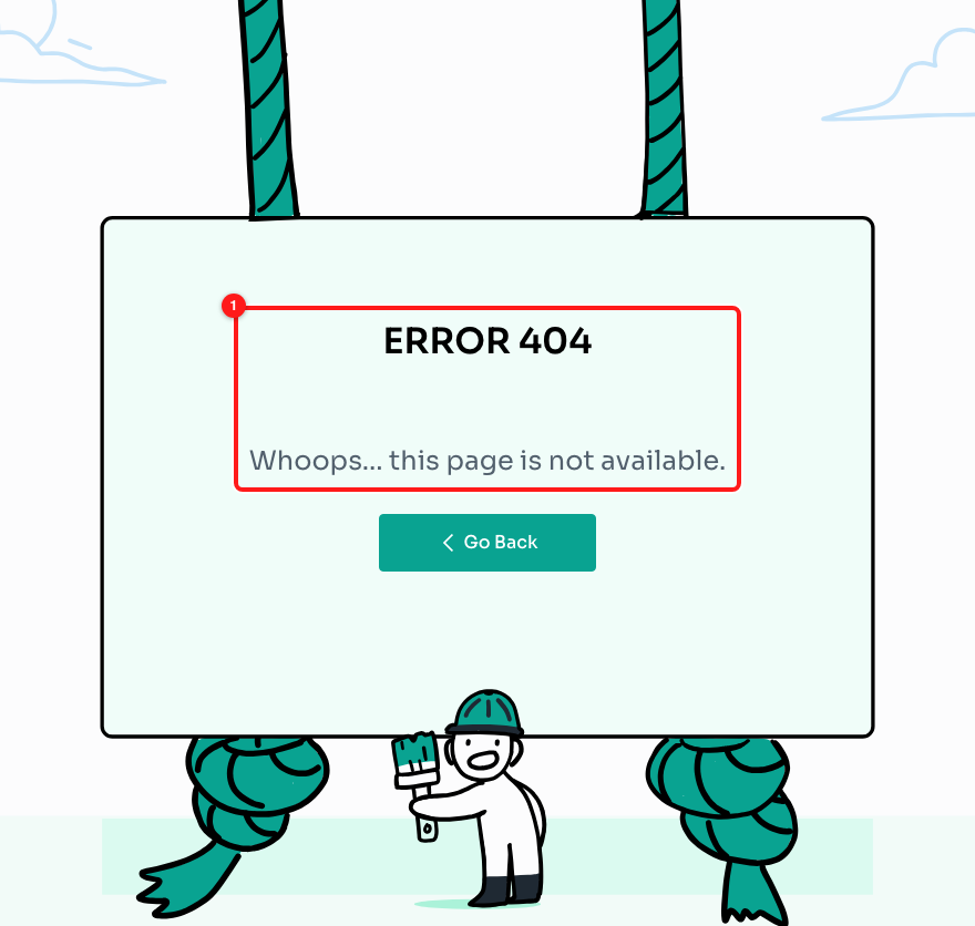 Step 1 — the ERROR 404 heading and the “this page is not available” line (1) are what identify this screen.