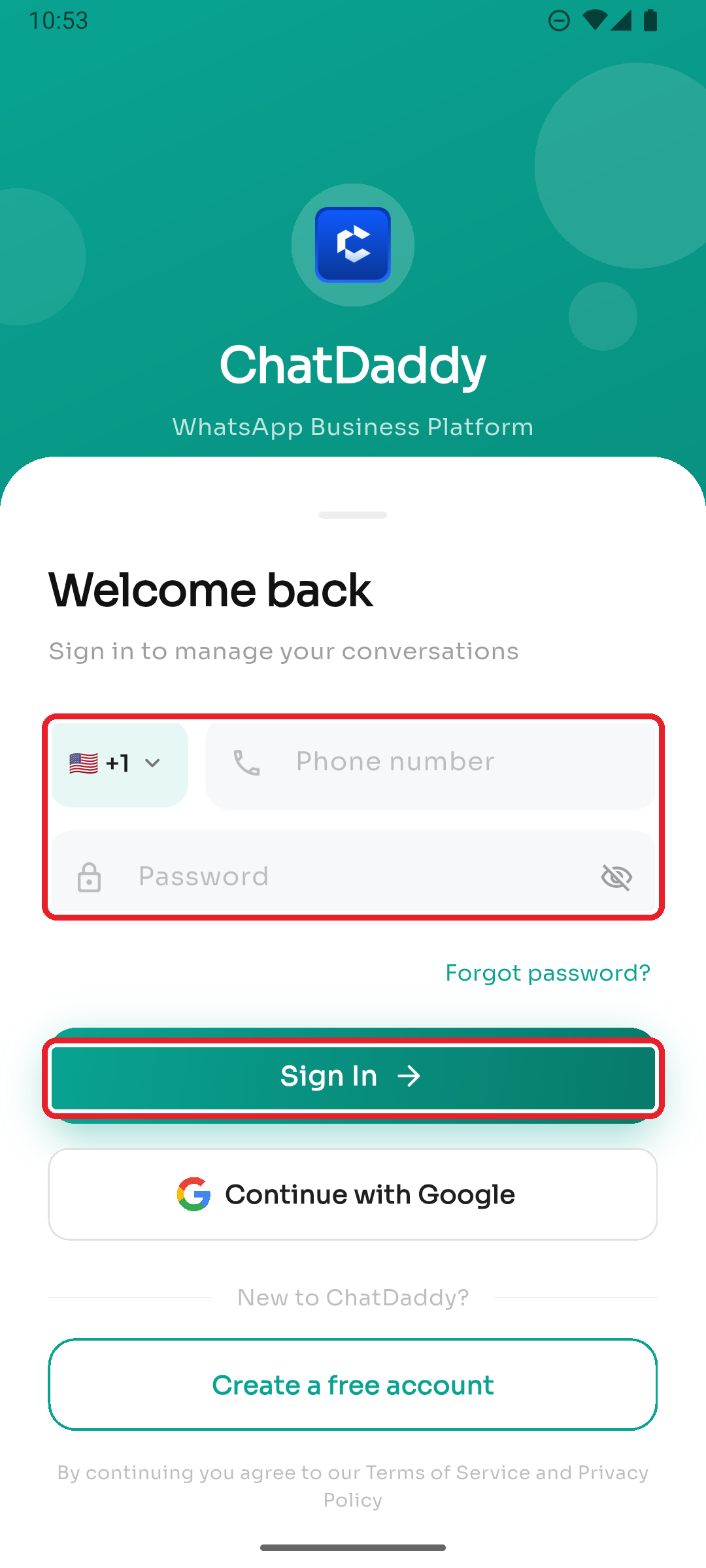 Enter your details and tap Sign In
