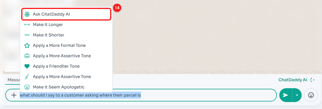 14 — Choosing "Ask ChatDaddy AI".