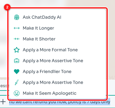 2 — The eight ChatDaddy AI text options.