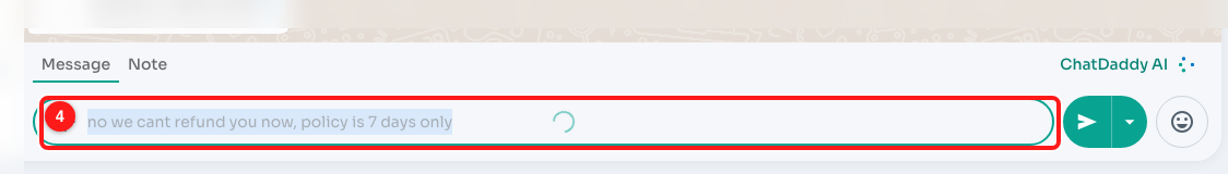 4 — ChatDaddy AI is rewriting your text. The box is locked until it finishes.