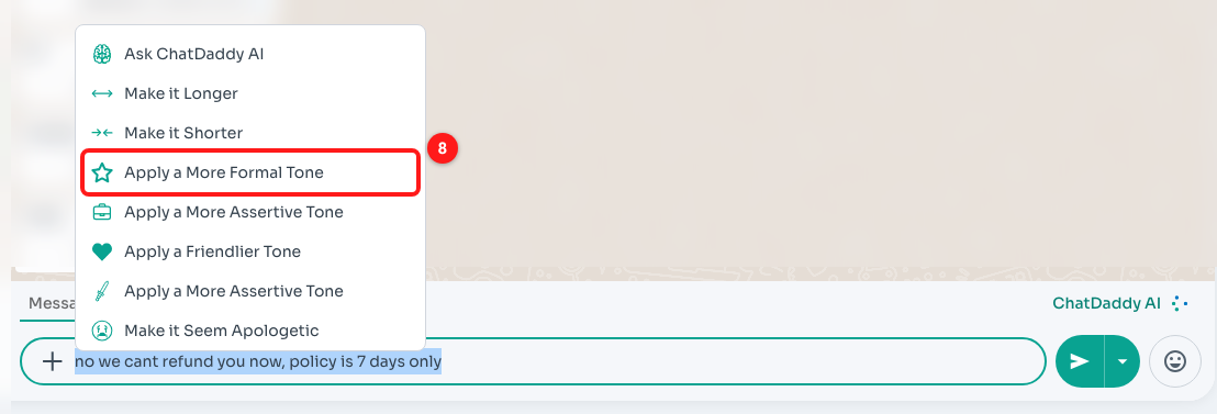 8 — Choosing "Apply a More Formal Tone".