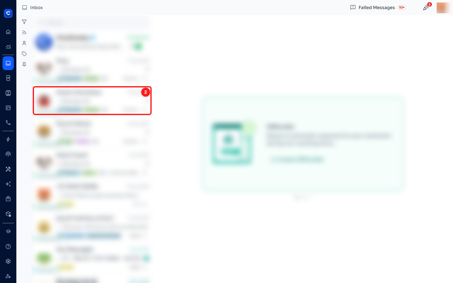 Step 2 — click a chat (2) in the conversation list to open it.