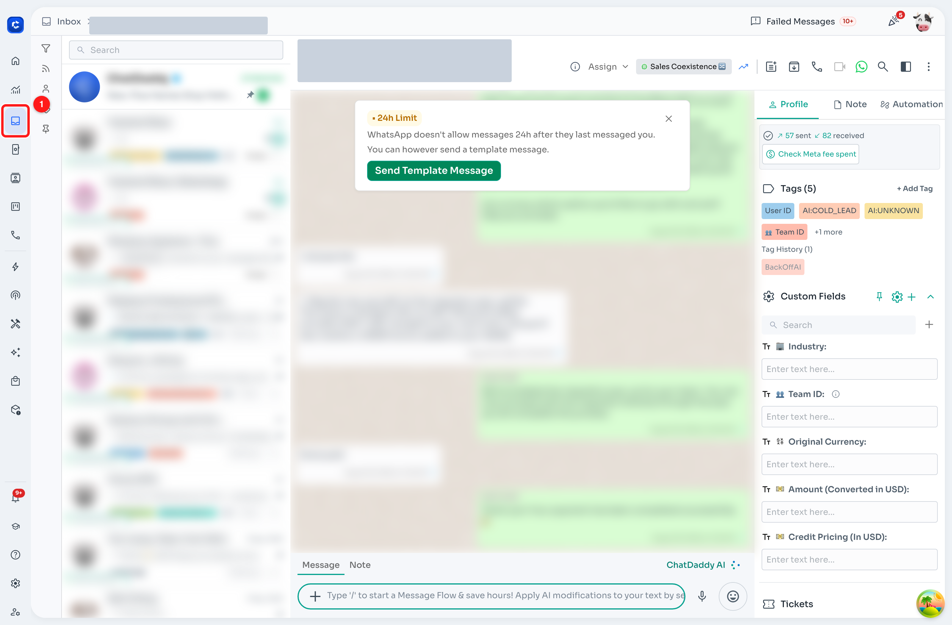 1 — the Inbox icon in the left navigation bar.