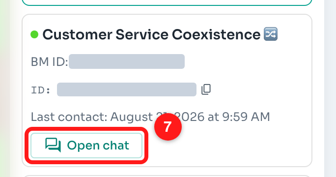 7 — Open chat on another Business Manager's card.
