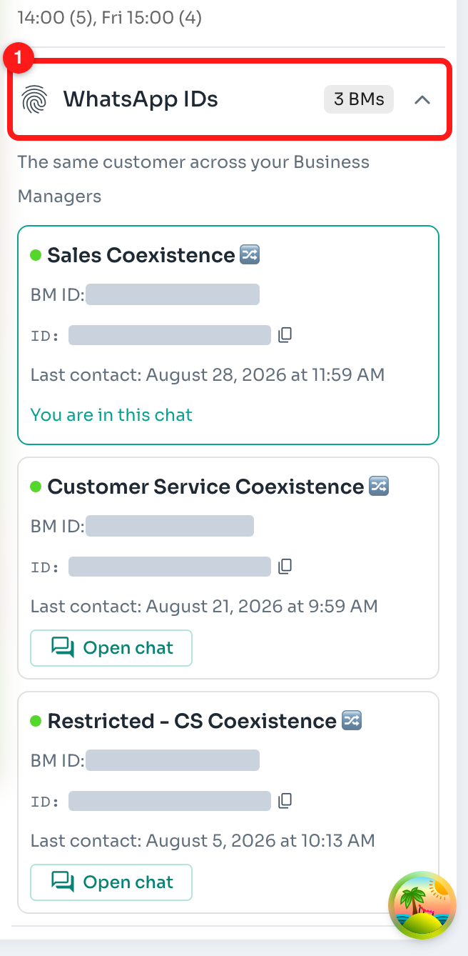 1 — the WhatsApp IDs section header.