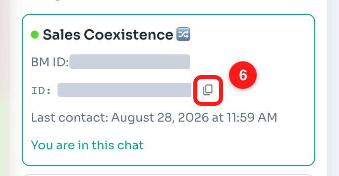 6 — the copy button beside the WhatsApp User ID.