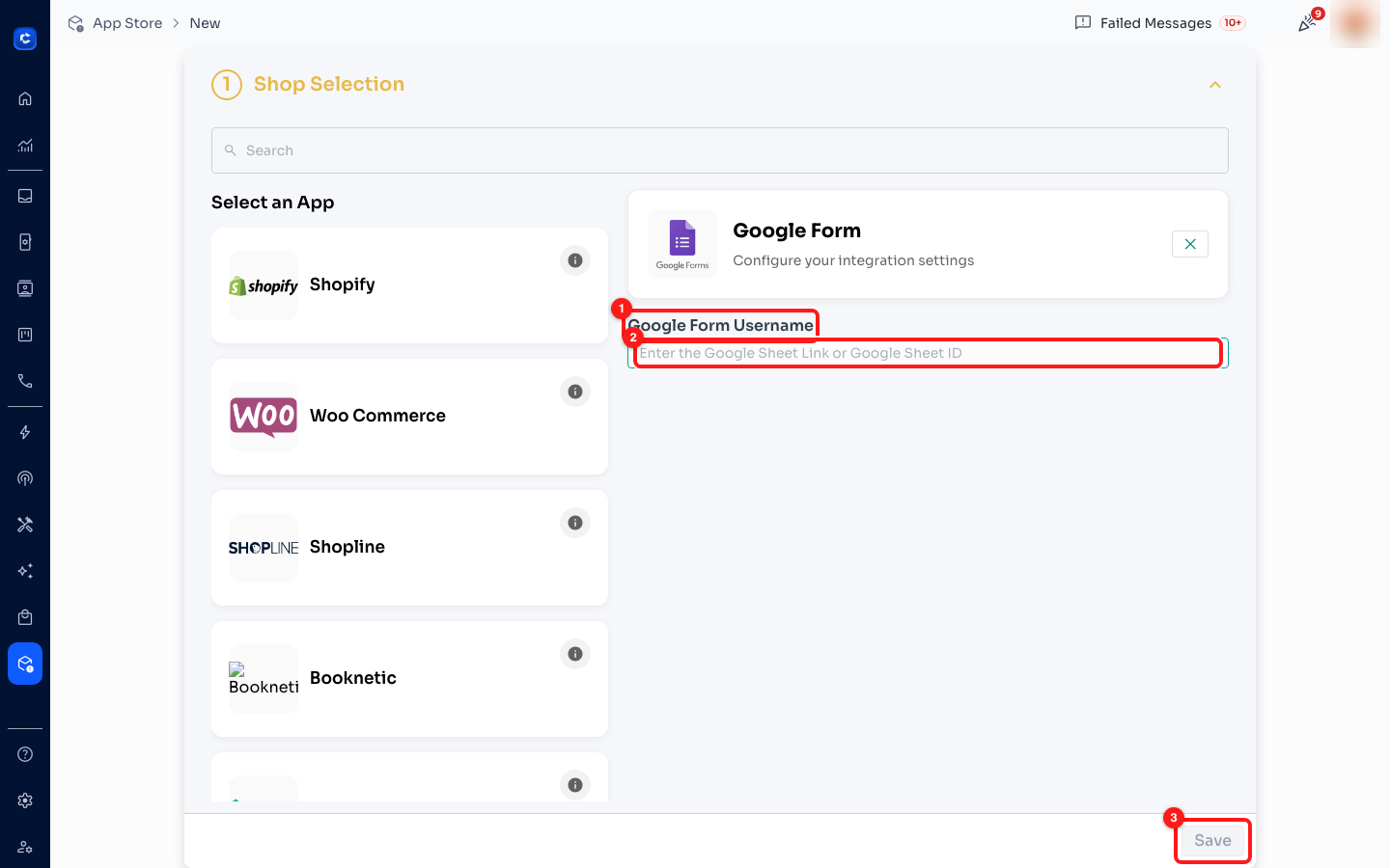 Google Form is really the form's response sheet: ② paste the Google Sheet link or the Sheet ID.
