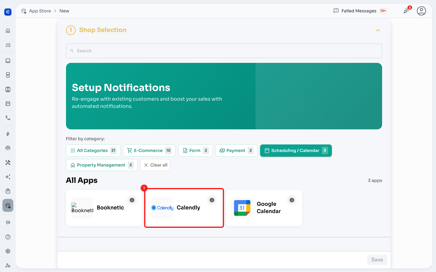 The Calendly card. The small ⓘ in its top-right corner opens the setup checklist.