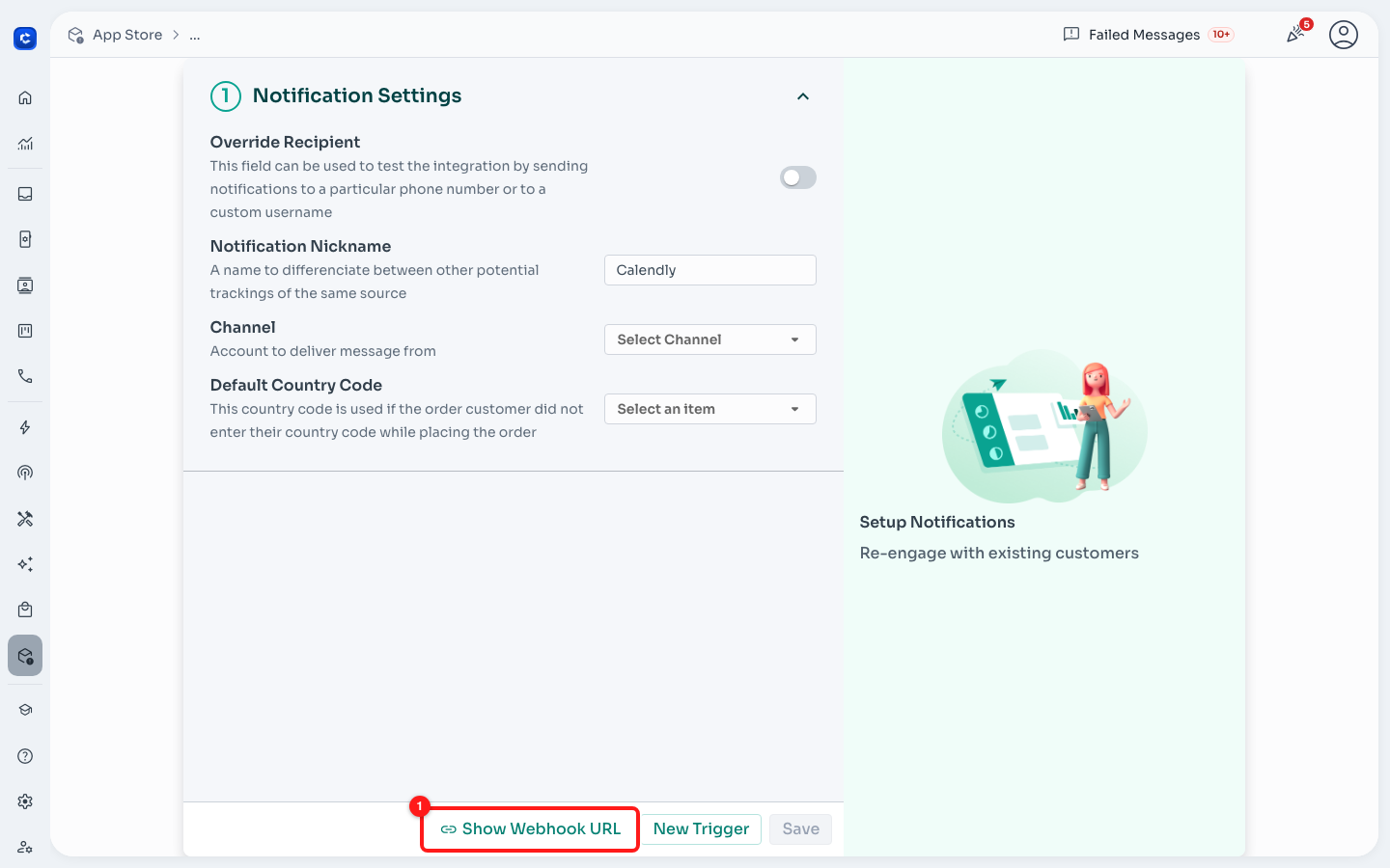Show Webhook URL appears only after the connection has been saved.