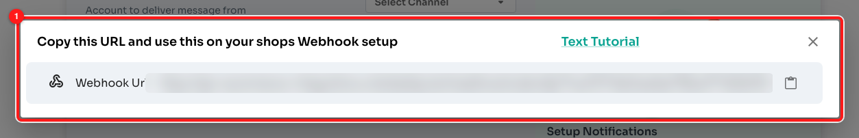 The webhook URL (blurred here). Copy it with the button on the right.