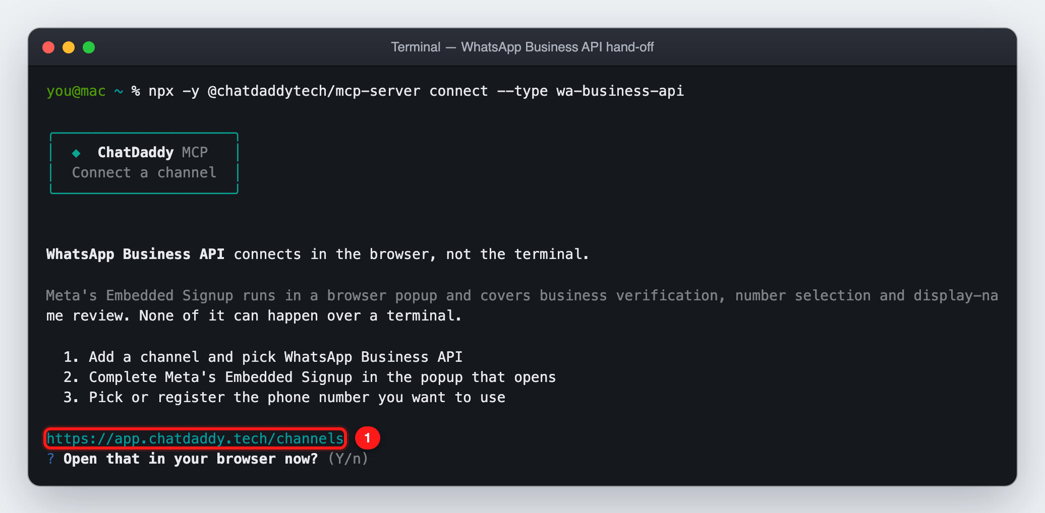 ① Business API and other channel types are connected in the dashboard