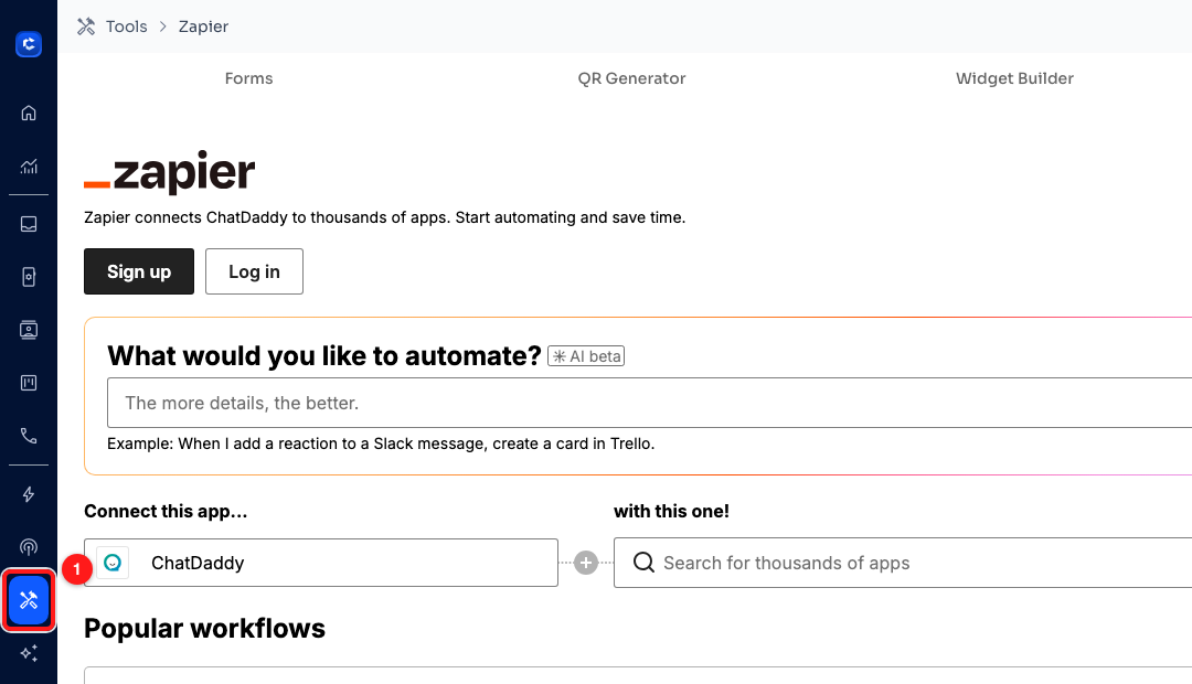 Step 2 — Tools in the left-hand menu (1).
