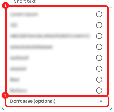 Save answer to custom field (1) lists your team's contact custom fields (2).