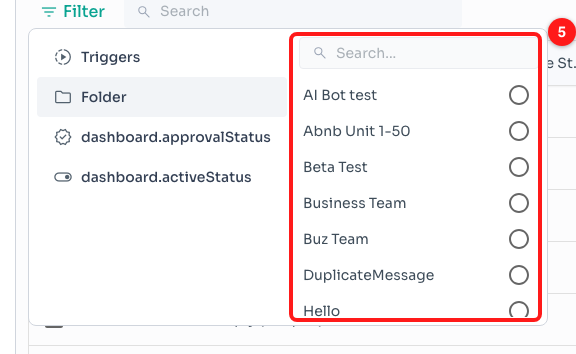Step 5 — the folder list, one choice at a time, with its own search box (5).