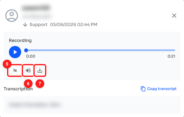 Step 4 — playback speed (5), mute (6) and download (7).