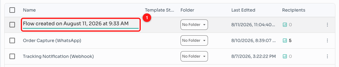 Step 2 — the name becomes an editable field (1). Enter saves, Esc cancels.