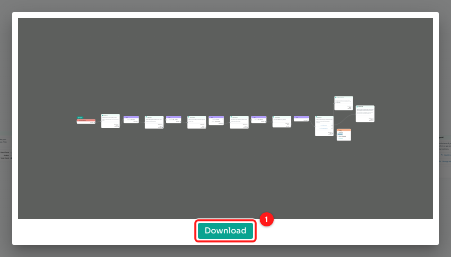 Step 7 — the preview of the finished image, with the Download button (1).