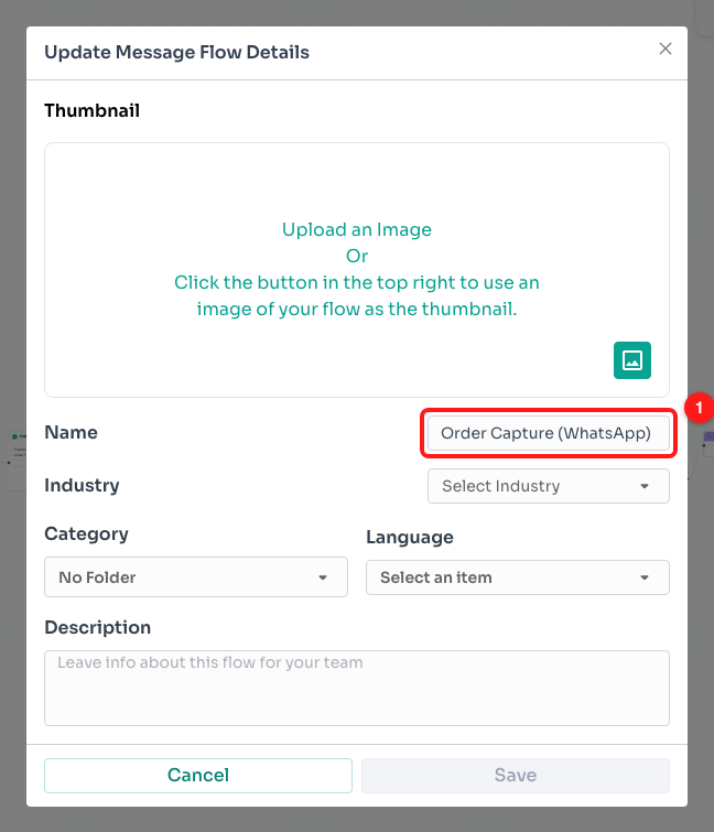 Step 3 — the Name field in Update Message Flow Details (1).