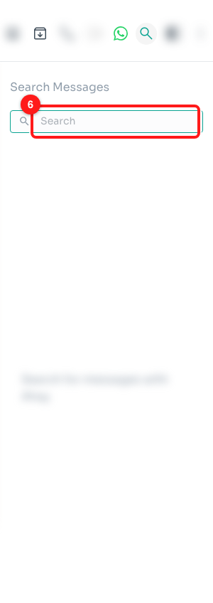 The panel’s own search box (6) — type here, not in the chat-list box on the left.