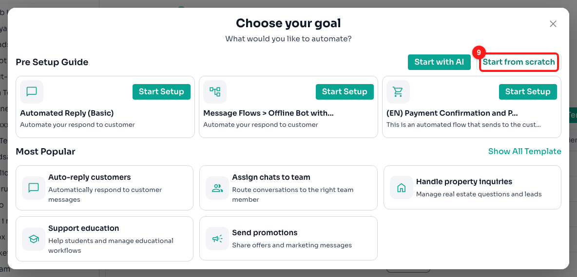 Step 5 — Start from scratch, top right of the Choose your goal window (9).