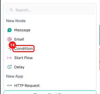 Step 7 — the Condition node in the node list (14).