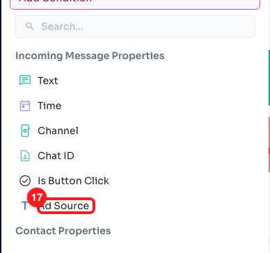 Step 8 — Ad Source, under Incoming Message Properties (17).