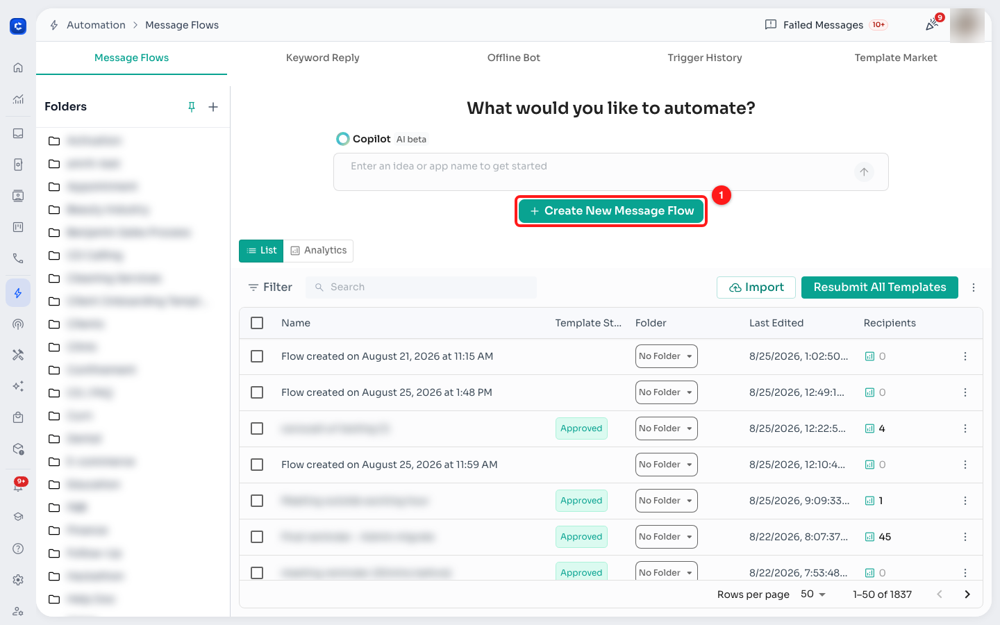 Automation → Message Flows → Create New Message Flow.