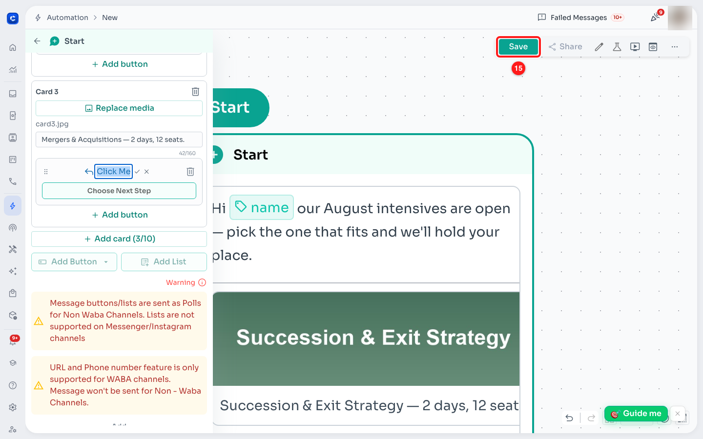 Save, in the top right of the Flow Builder.