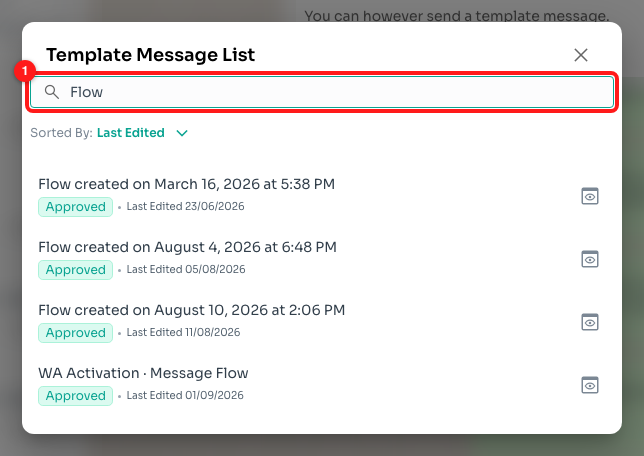 Step 5 — searching narrows the list to matching templates (1).
