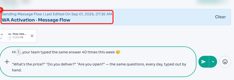Step 9 — the staged Message Flow (1), with Clear on the right to discard it.