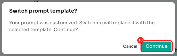 Step 5 — Continue replaces the current wording with the template (10).