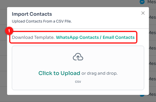 Step 2 — the two template links sit directly above the upload box (1).