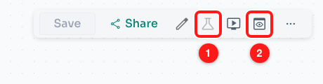 Test (1) is disabled on a flow with a trigger; use Preview Flow (2).