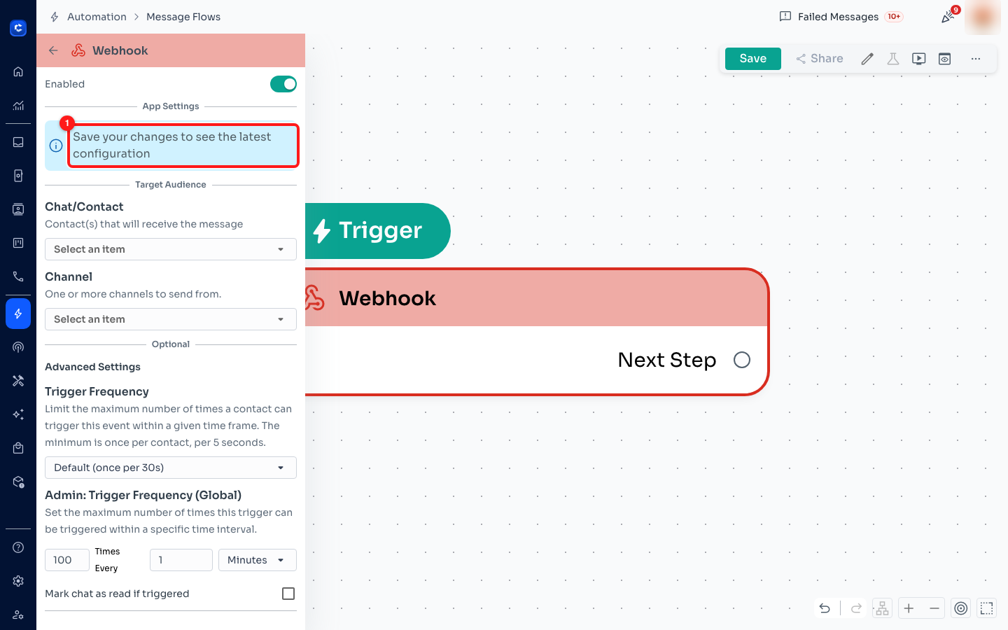 ① the notice that costs people the most time: the webhook is not configured until the flow is saved.