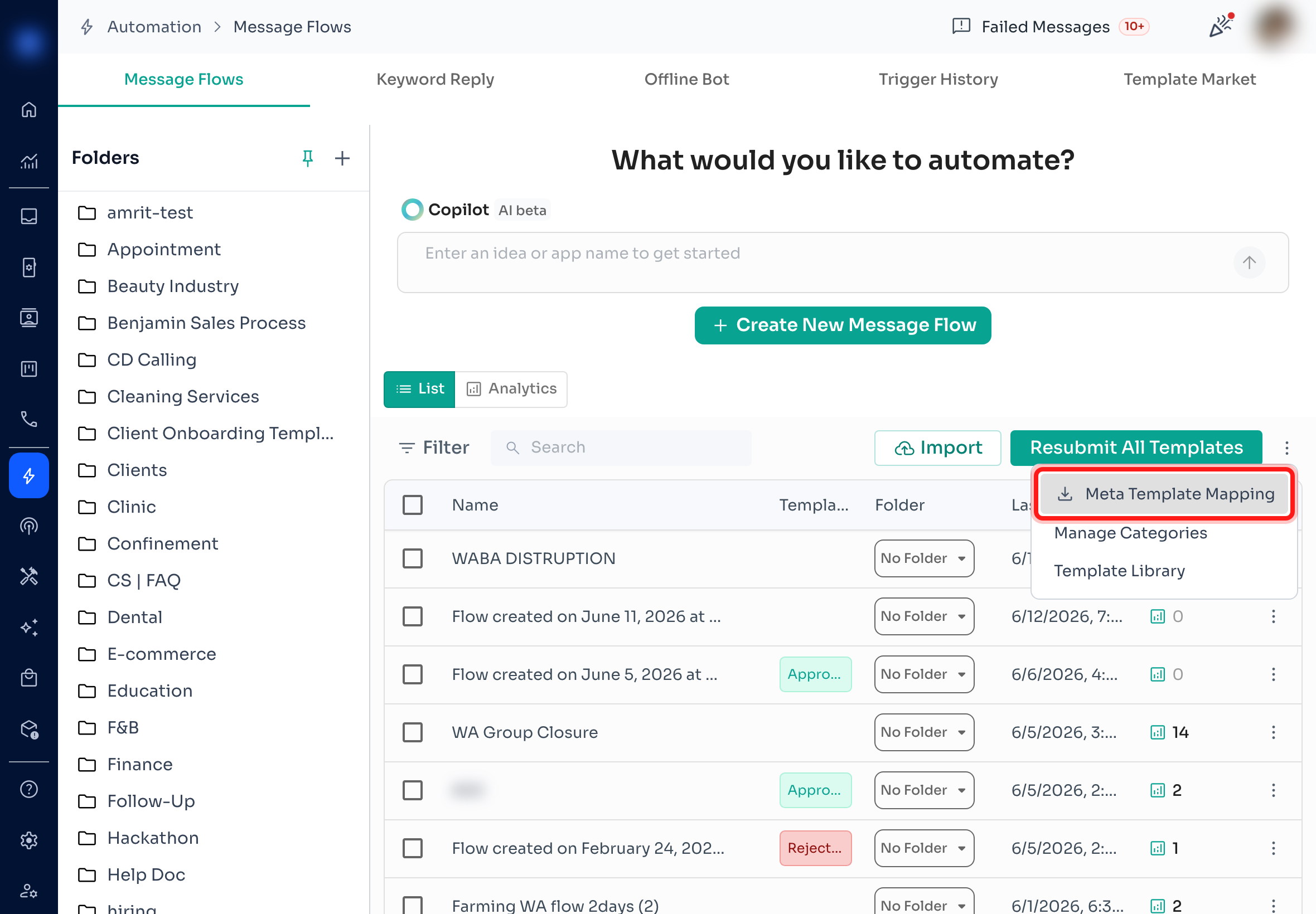 Step 3 — Select “Meta Template Mapping” from the menu.